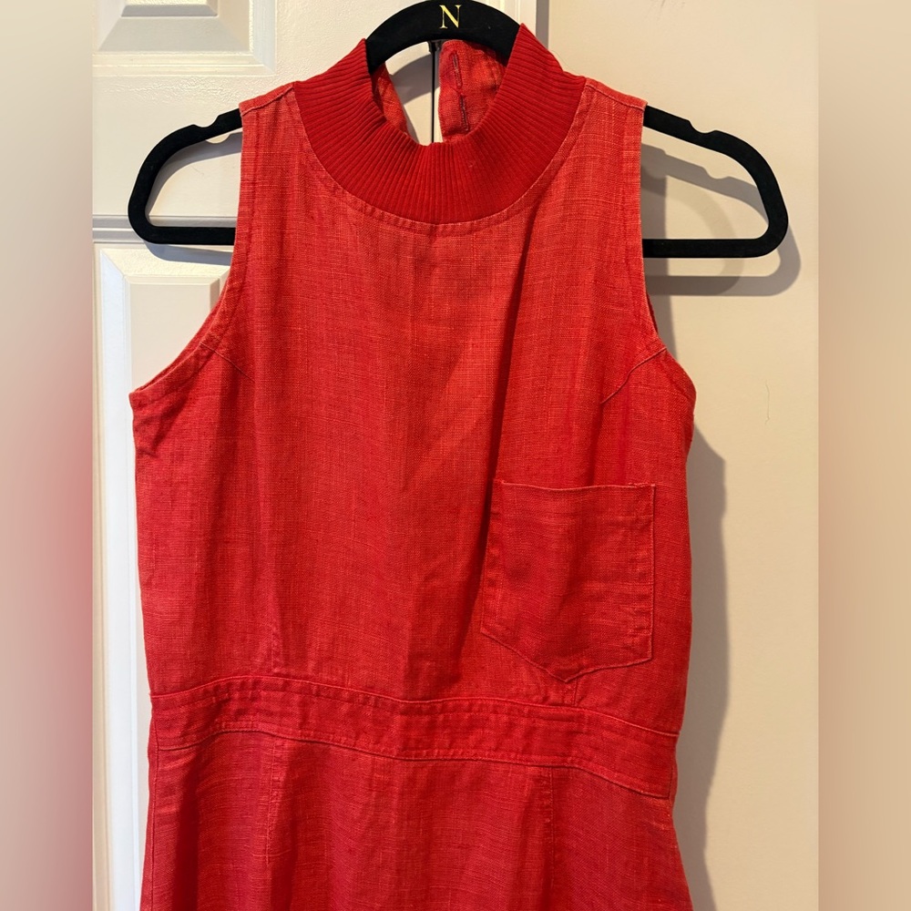 Vintage Red Linen Midi Dress With Button down Back - Picture 7 of 15